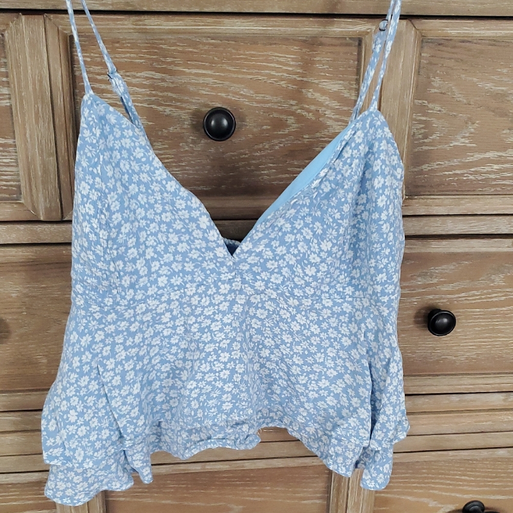 Floral Blue Women's Crop Top Size M Ocean Drive. Adjustable Straps New